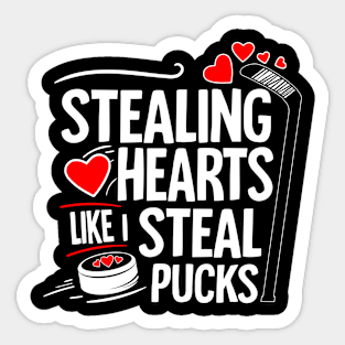 Stealing Hearts Pucks Hockey Players Valentine’s Day Hockey Sticker